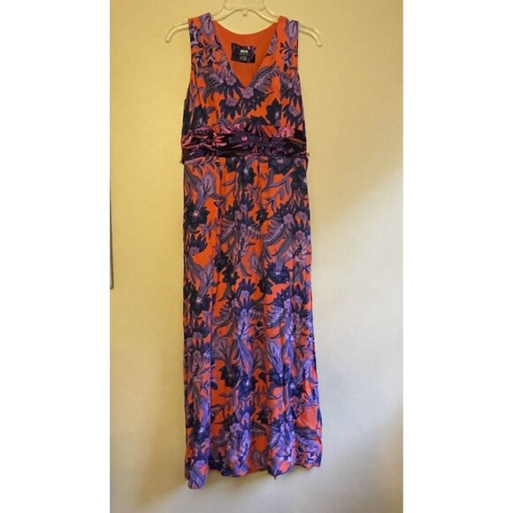 Anthropologie MAEVE Macie Maxi Dress Purple Floral Print Orange Pink EUC Size 8 - Picture 4 of 16